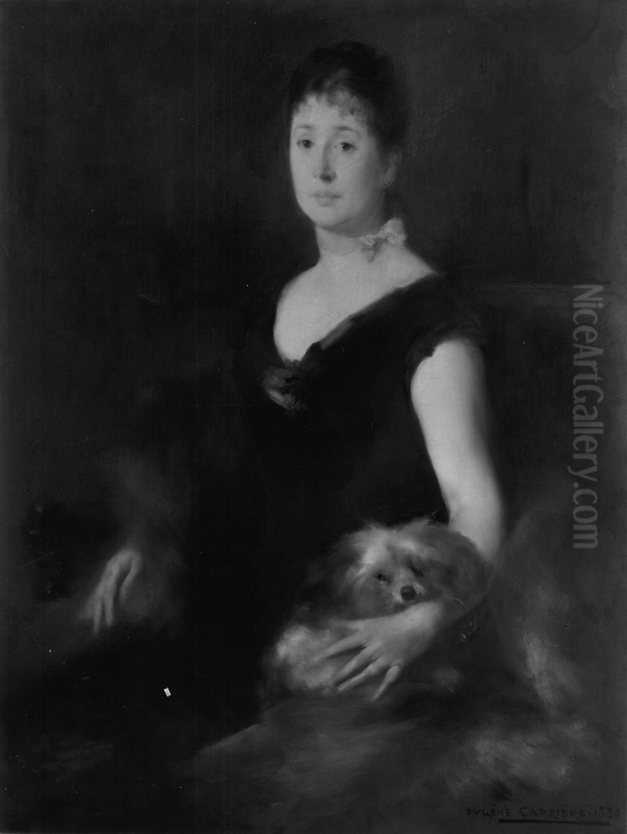 Portrait of a Lady with a Dog Oil Painting by Eugene Carriere