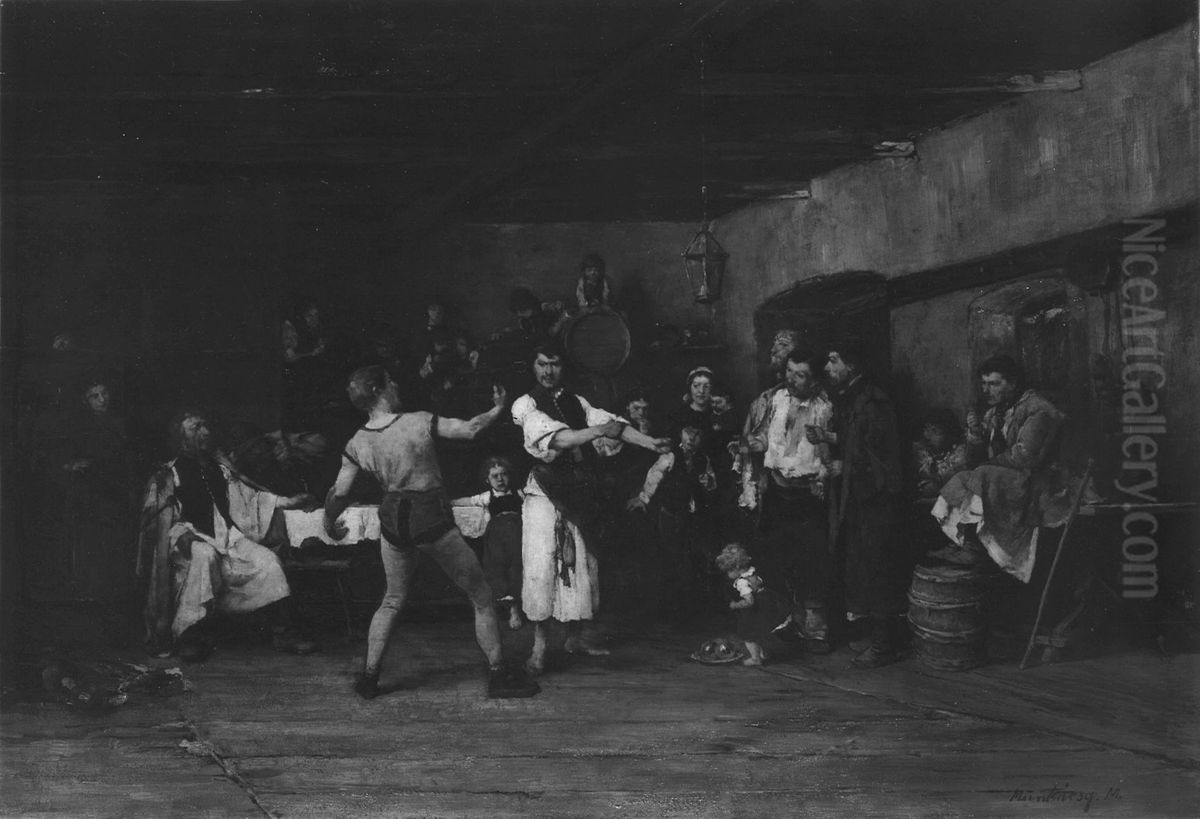 The Wrestler's Challenge Oil Painting by Mihaly Munkacsy