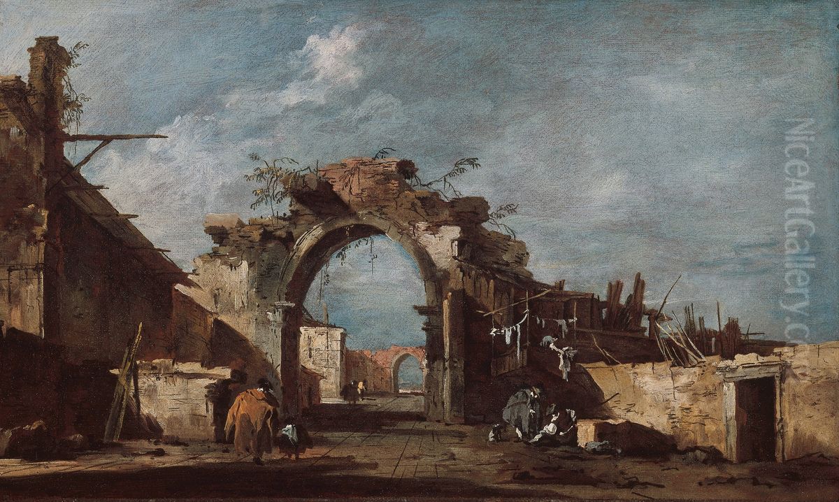 Ruined Archway Oil Painting by Francesco Guardi
