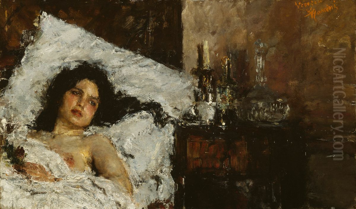Resting Oil Painting by Antonio Mancini