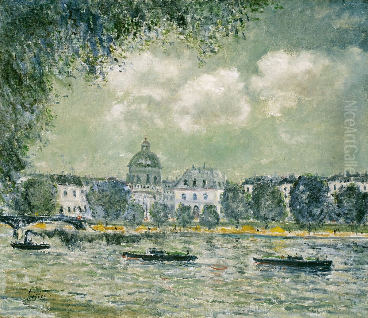 Landscape along the Seine with the Institut de France and the Pont des Arts Oil Painting by Alfred Sisley