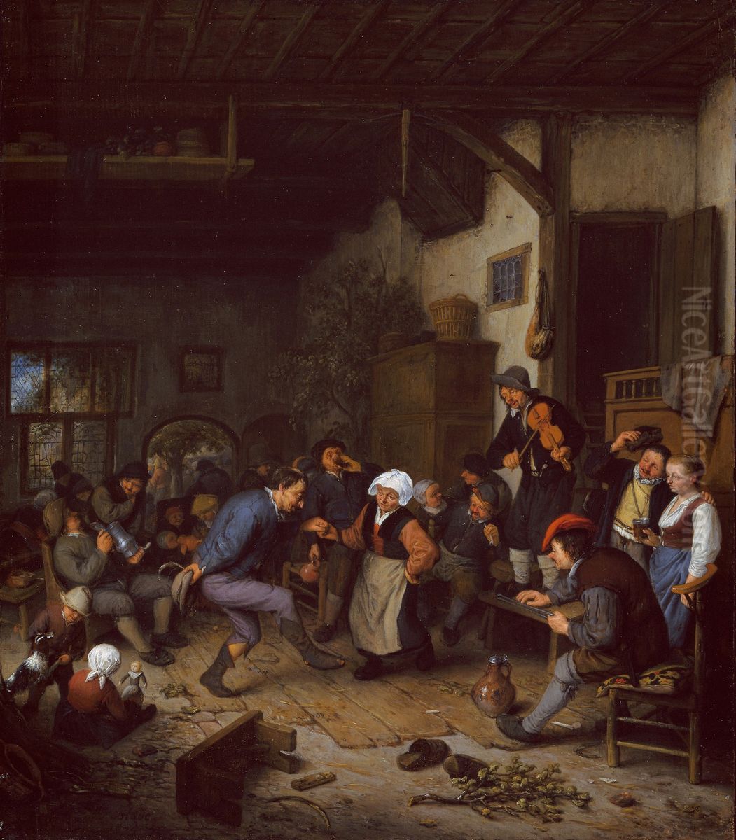 Merrymakers in an Inn Oil Painting by Adriaen van Ostade