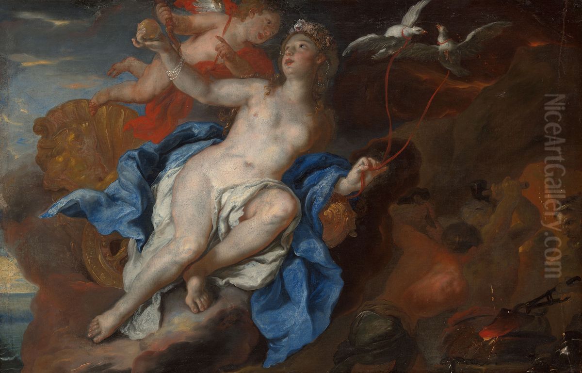 Venus and Cupid at the Forge of Vulcan Oil Painting by Johann Michael Rottmayr