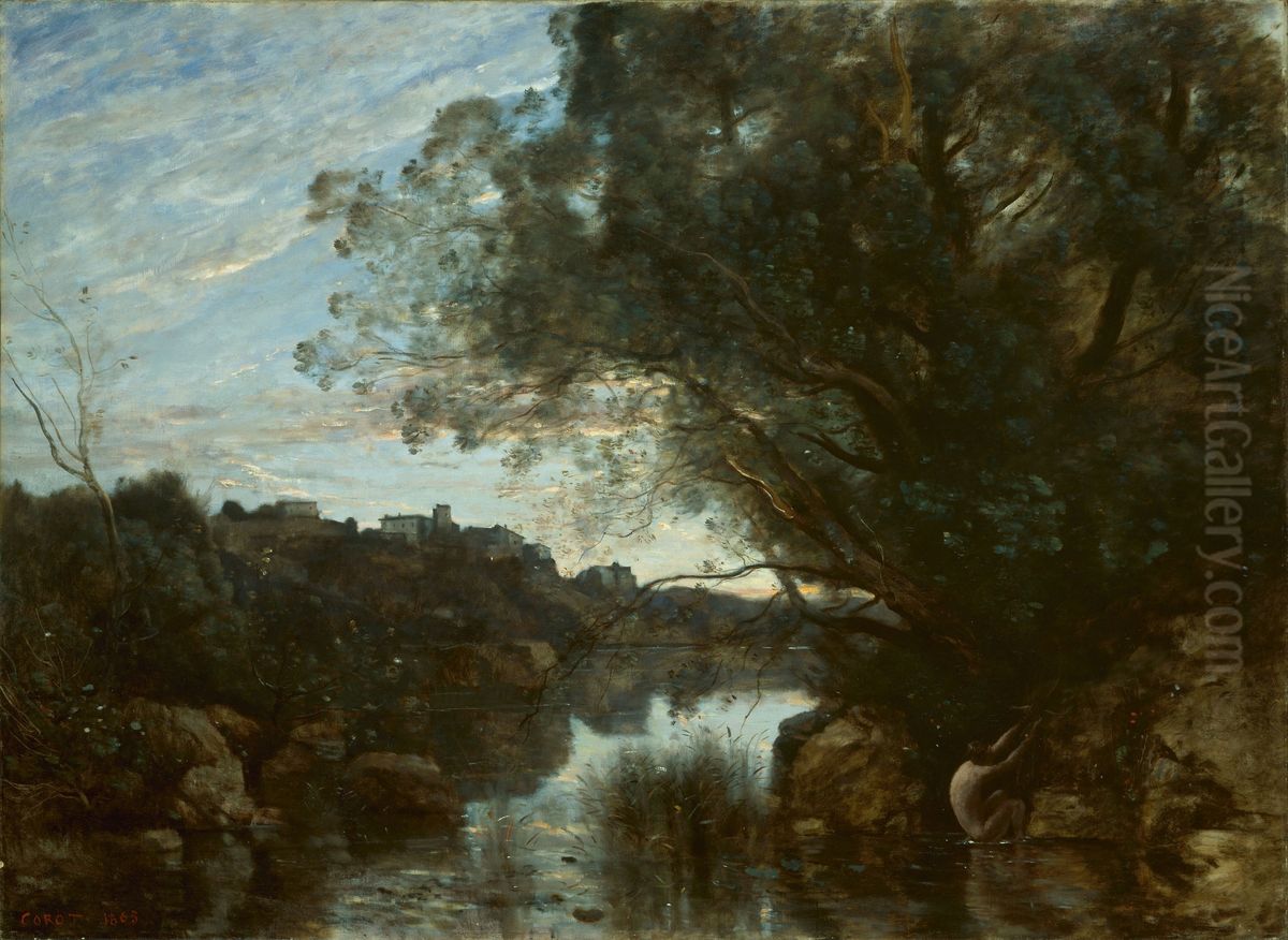 Souvenir of the Surroundings of Lake Nemi Oil Painting by Jean-Baptiste Camille Corot