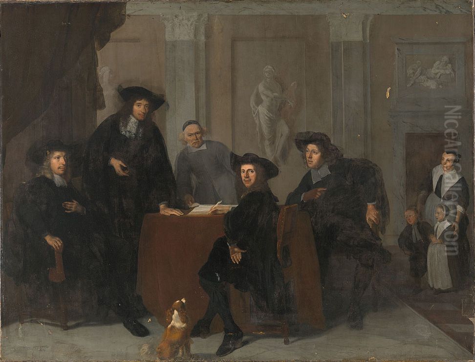 Regenten van het Leprozenhuis te Amsterdam, 1674 Oil Painting by Jacob Ochtervelt