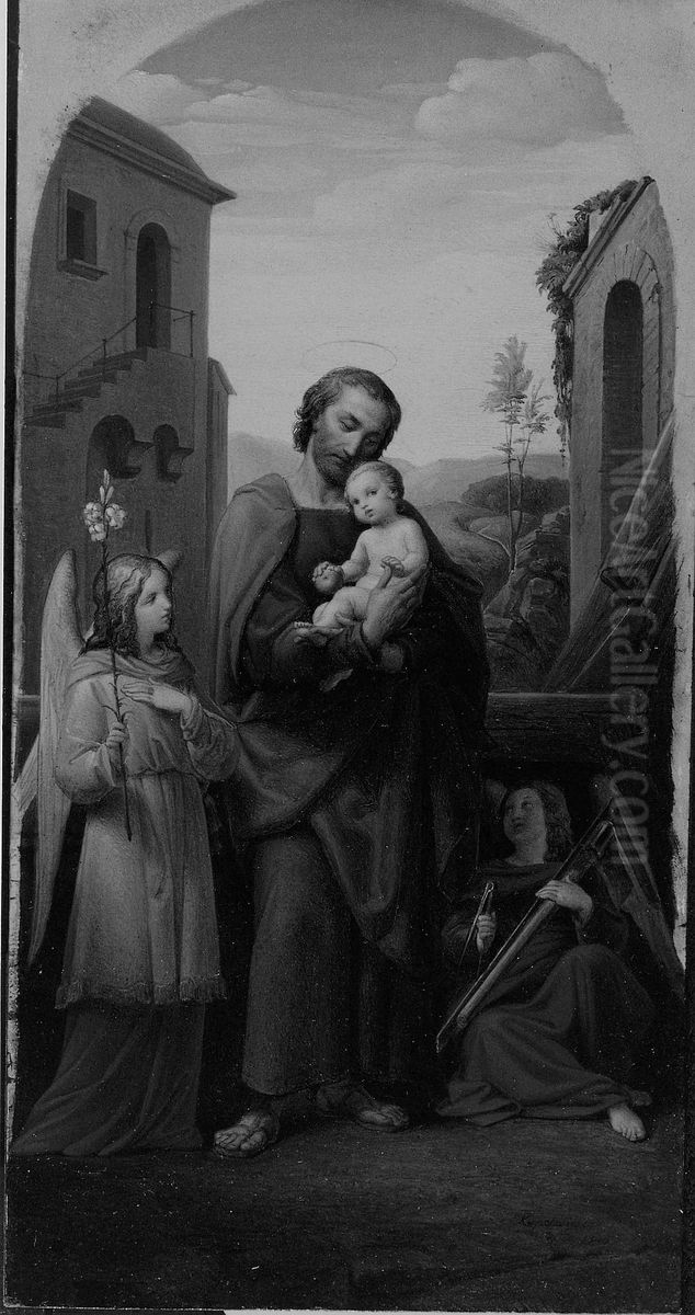 St. Joseph and Christ Child Oil Painting by Leopold Kupelwieser