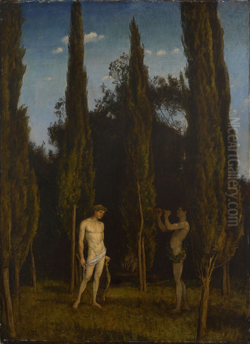 Apollo and Marsyas Oil Painting by Hans Thoma