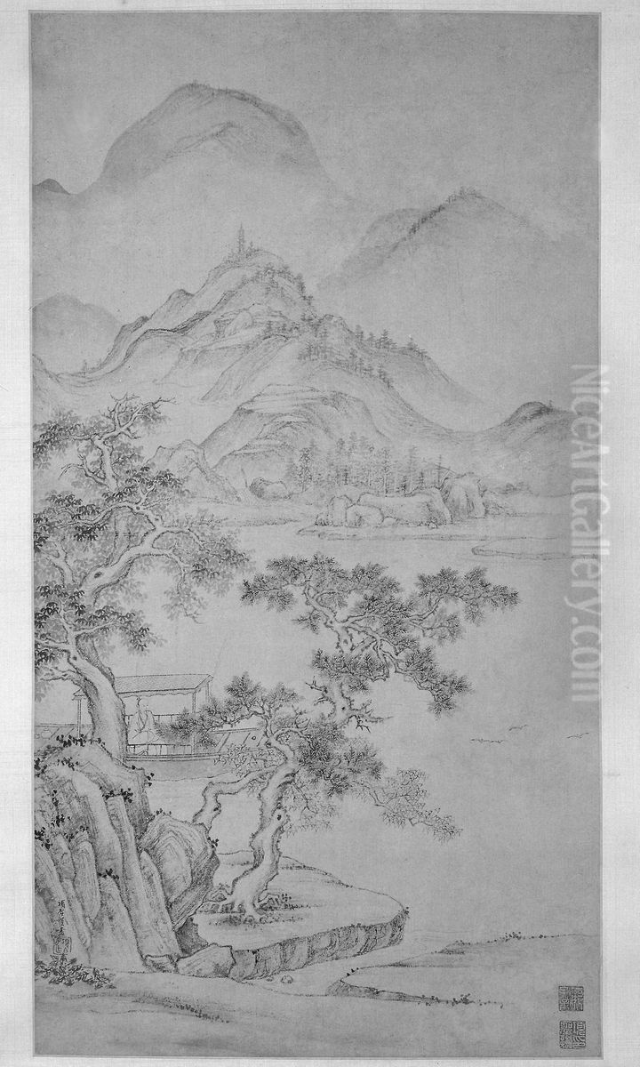 River and Mountain Landscape Oil Painting by Xiang Shengmo