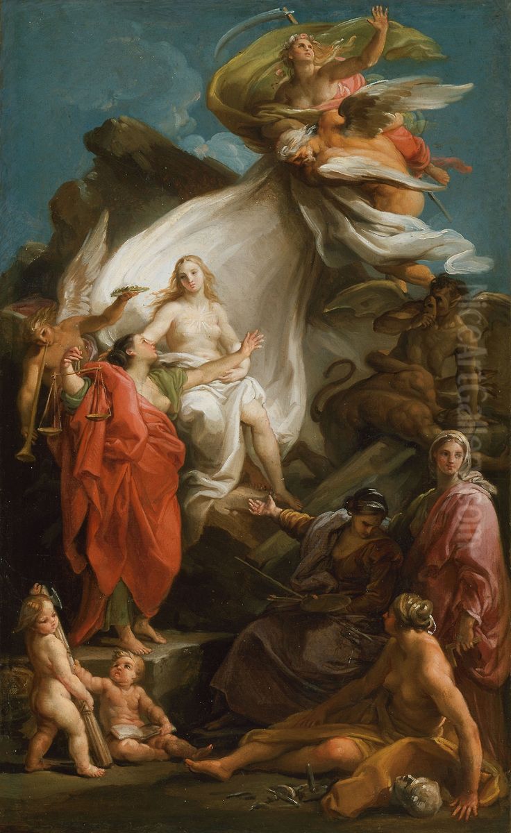 Time Unveiling Truth Oil Painting by Pompeo Batoni