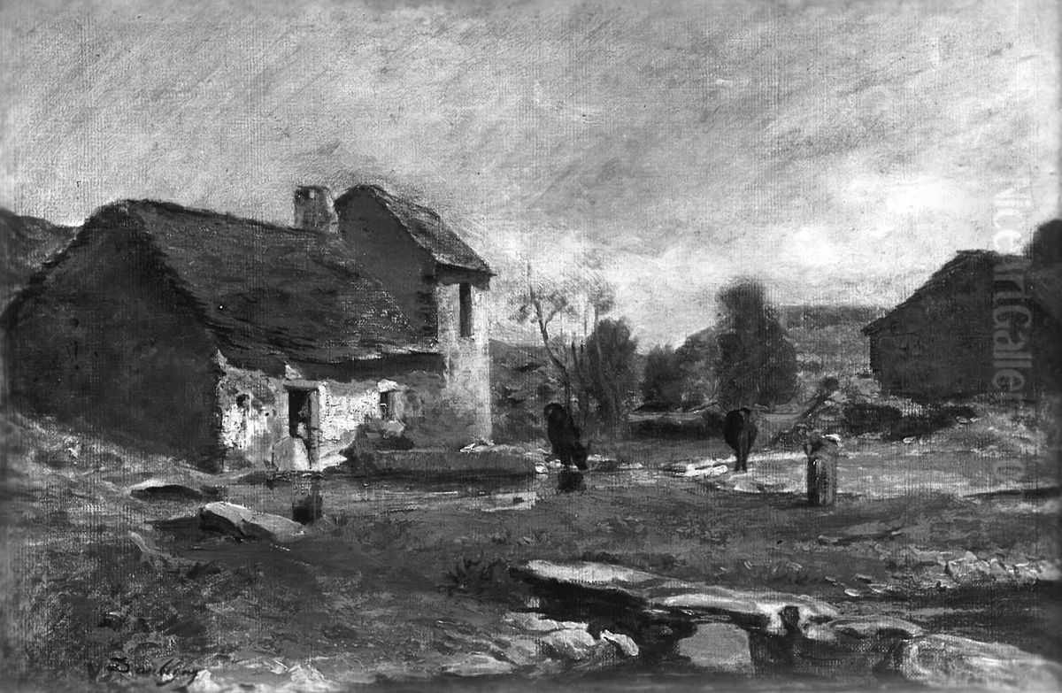 Houses in Optevoz, France Oil Painting by Charles-Francois Daubigny