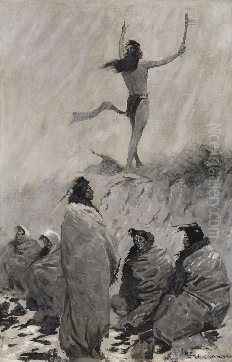 The Fire Eater Raised His Arms to the Thunder Bird Oil Painting by Frederic Remington