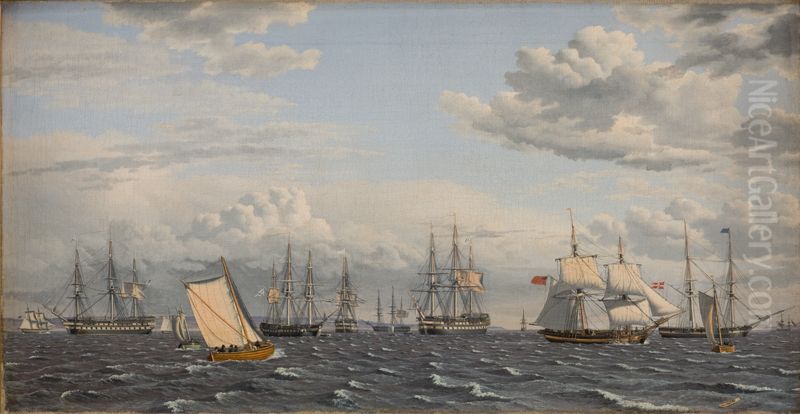 En russisk flade til ankers pa Helsingors red Oil Painting by Christoffer Wilhelm Eckersberg