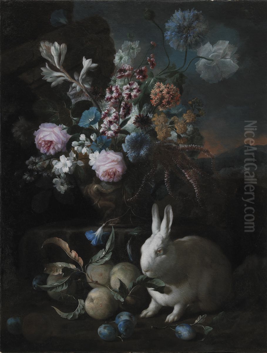 Flower Piece with Rabit Oil Painting by Franz Werner Tamm