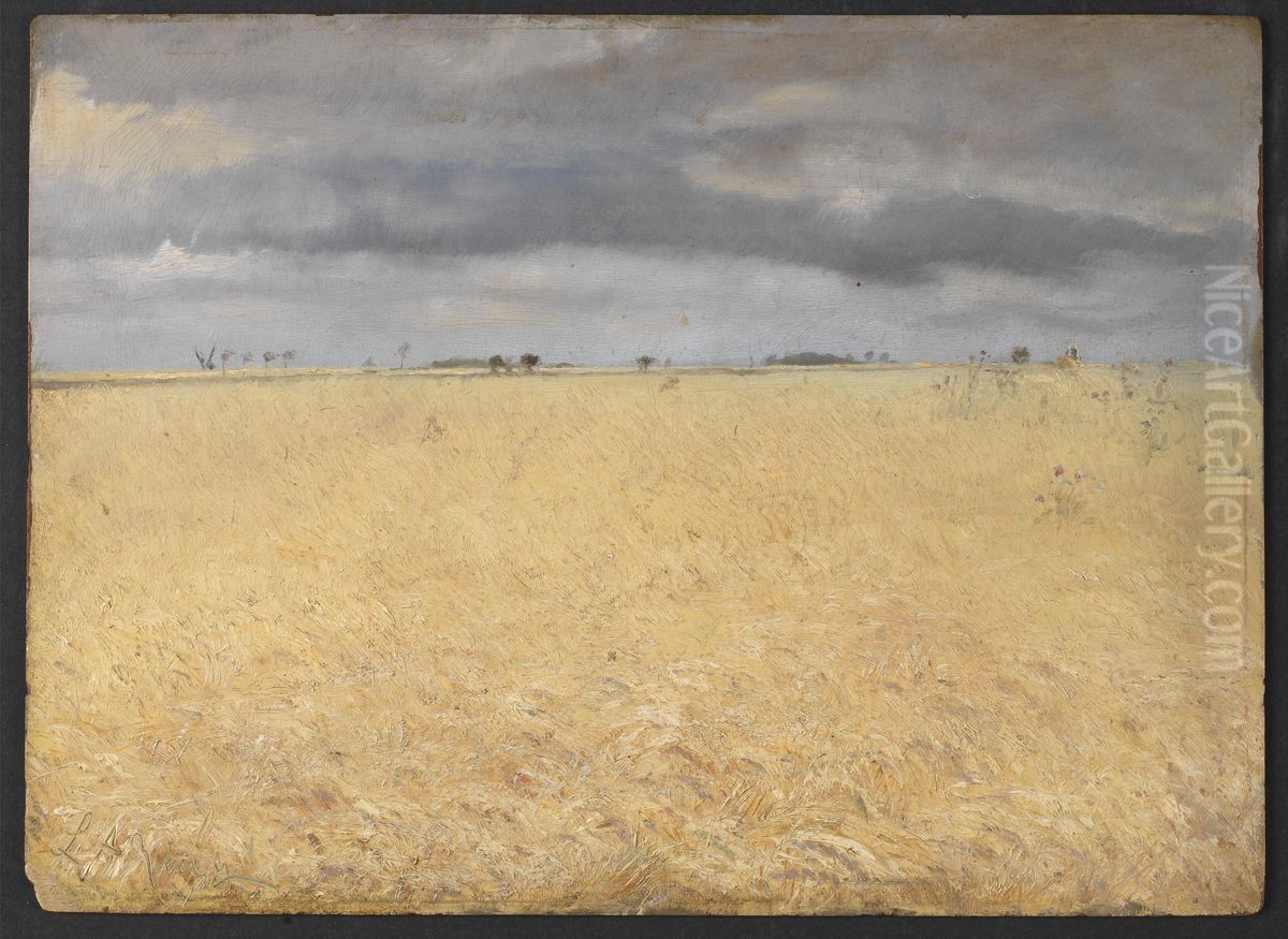 A Rye Field near Ring Village Oil Painting by Laurits Andersen Ring