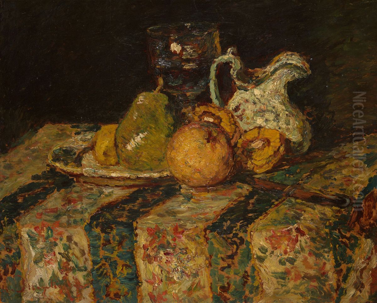 Still Life with Fruit and Wine Jug Oil Painting by Adolphe Joseph Thomas Monticelli