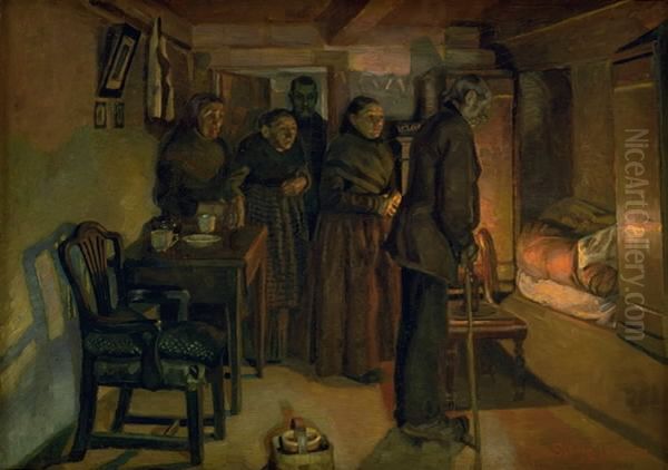 At a Deathbed Oil Painting by Fritz Syberg