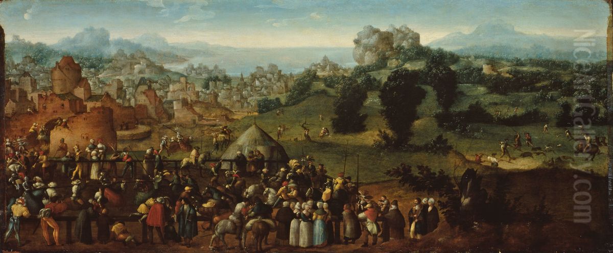 Landscape with Tournament and Hunters Oil Painting by Jan Van Scorel