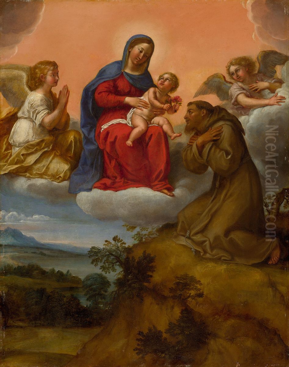 Virgin and Child Adored by Saint Francis Oil Painting by Francesco Albani