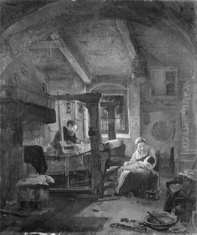 The Weaver at Work in his Home Oil Painting by Thomas Wijck