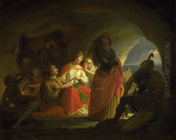 Prins Buris, Liden Kirsten, Skon Hulfrid og Stolt Ingefrid fanget af Ulf Svartskaeg Oil Painting by Th. Wegener