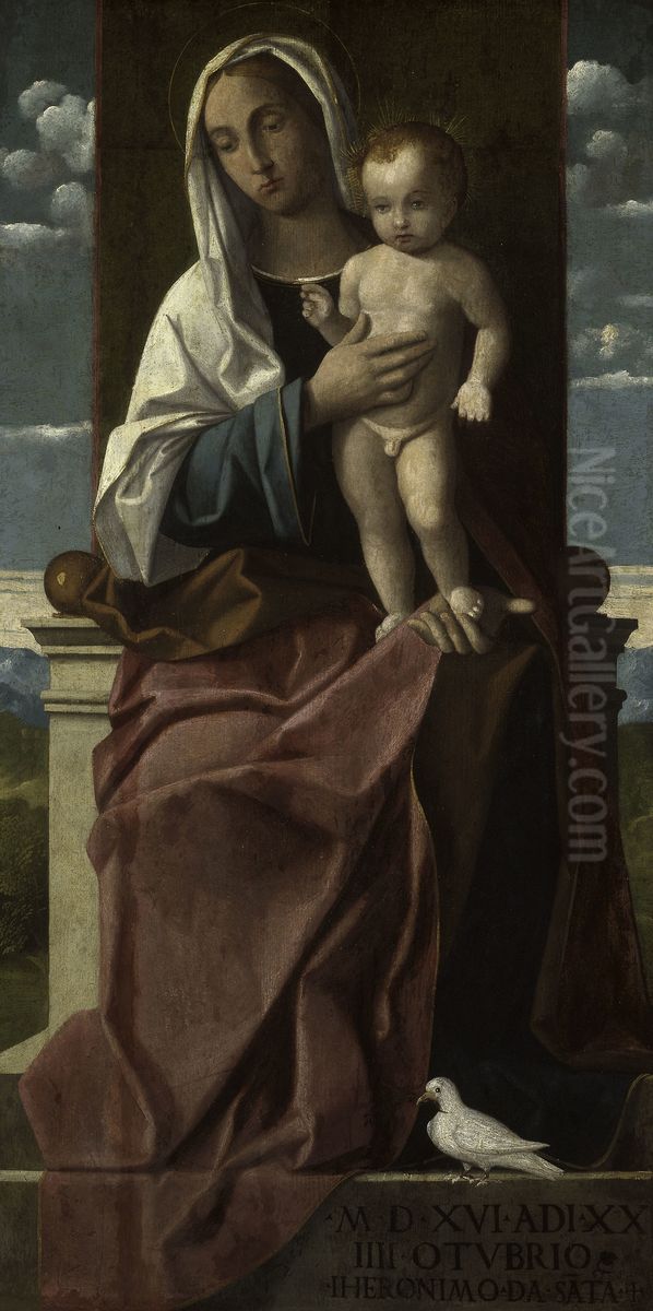 Virgin and Child Enthroned Oil Painting by Girolamo da Santacroce