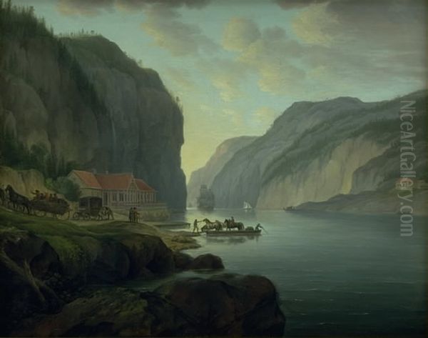 Svinesund naer Frederikshald i Norge Oil Painting by Eric Paulsen