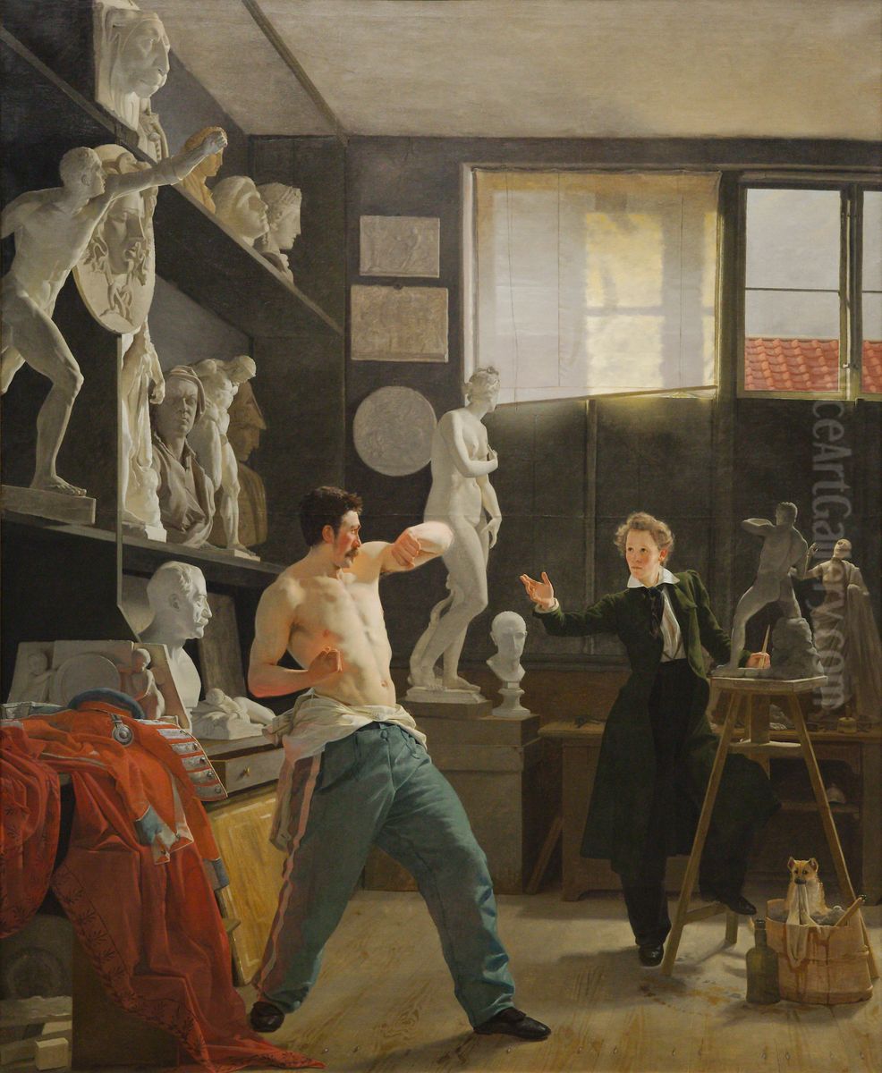A Sculptor in his Studio Working from the Life Oil Painting by Wilhelm Bendz