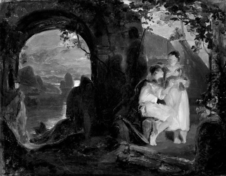 Lovers in a Landscape Oil Painting by Johann Baptist Kirner