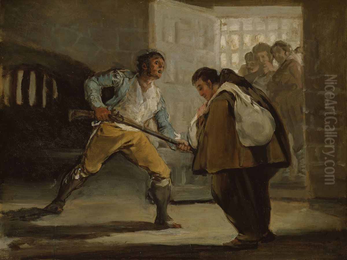 El Maragato Threatens Friar Pedro de Zaldivia with His Gun Oil Painting by Francisco Goya Fuendetodos