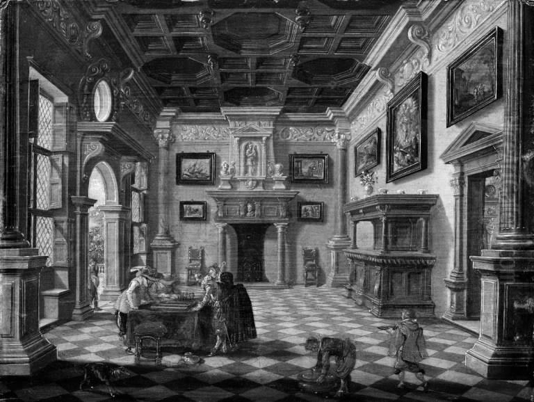 Sumptuous Renaissance Interior with Tric-Trac Players Oil Painting by Esaias Van De Velde
