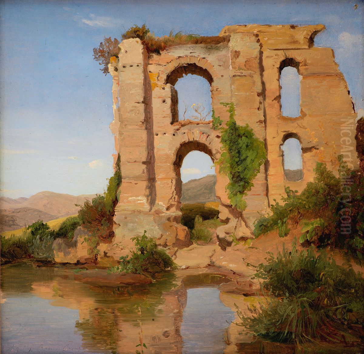 The Ruins of the Aqueduct Aniene Nuovo near Tivoli Oil Painting by Anders Christian Lunde