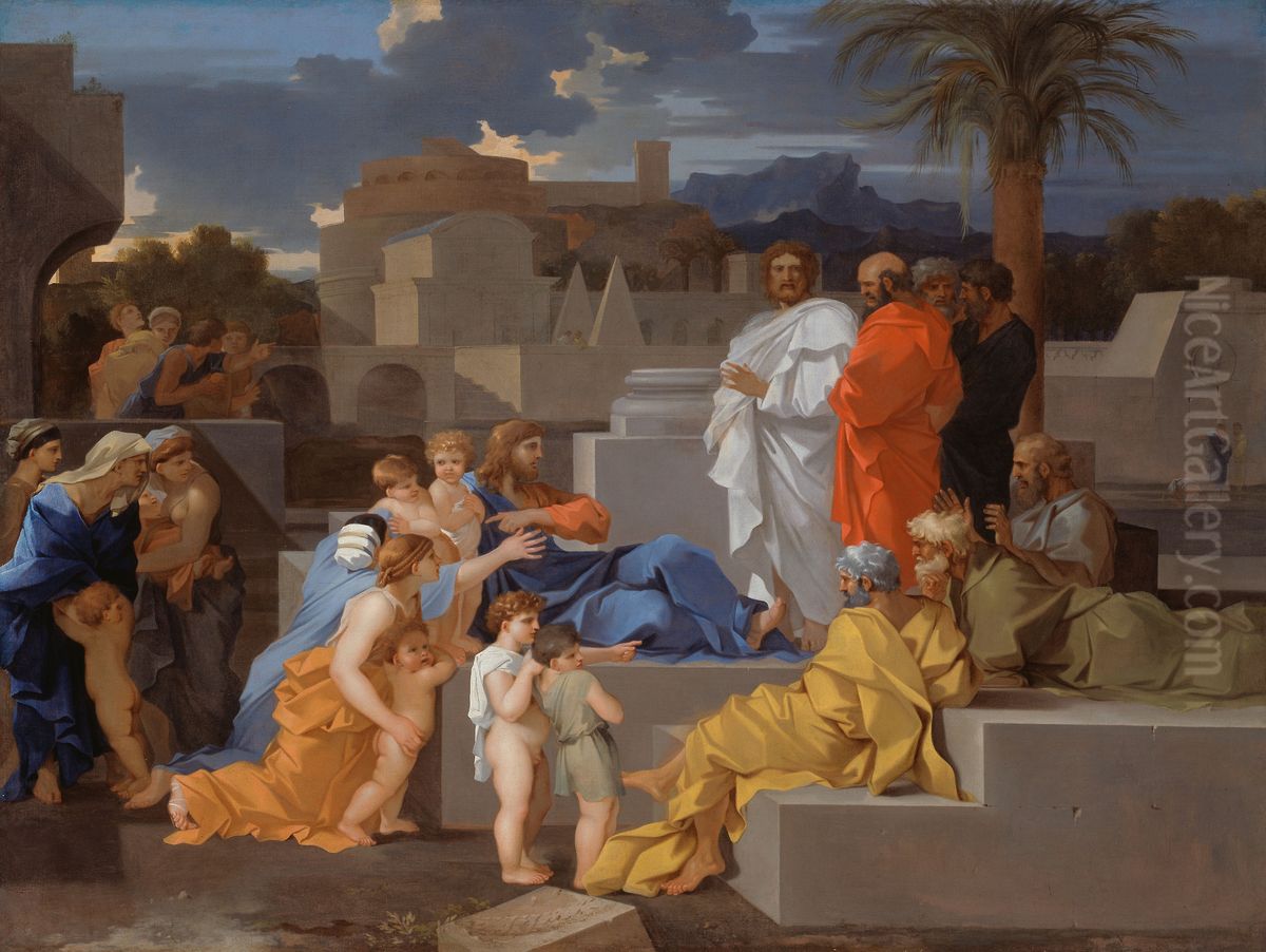 Christ Receiving the Children Oil Painting by Sebastien Bourdon