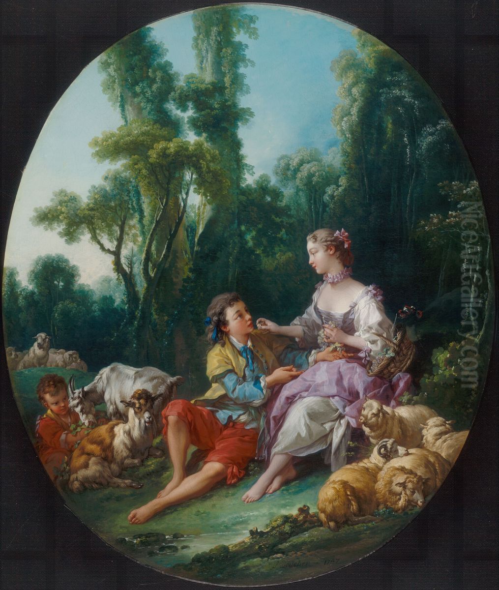 Are They Thinking about the Grape? (Pensent-ils au raisin?) Oil Painting by Francois Boucher