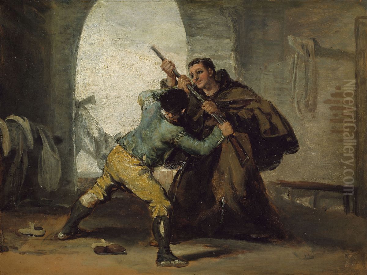 Friar Pedro arrebata la pistola de El Maragato Oil Painting by Francisco Goya Fuendetodos
