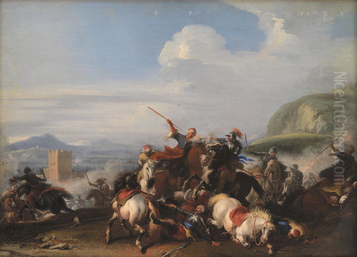 Battle Scene with Turkish Cavalry Oil Painting by Jacques Courtois
