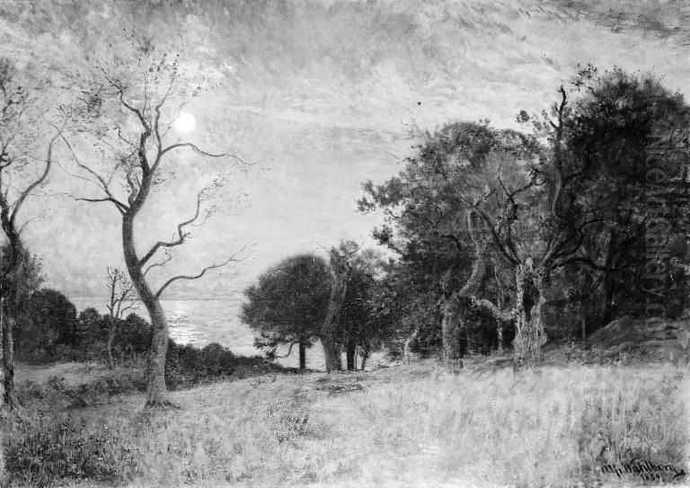 A Moonlit Night by Hallands Vadero Oil Painting by Alfred Wahlberg