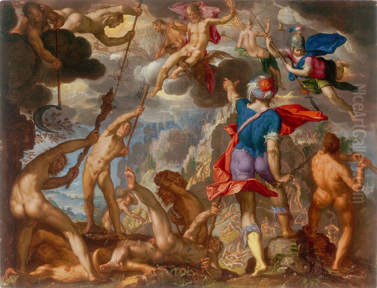 The Battle between the Gods and the Giants Oil Painting by Joachim Wtewael (Uytewael)