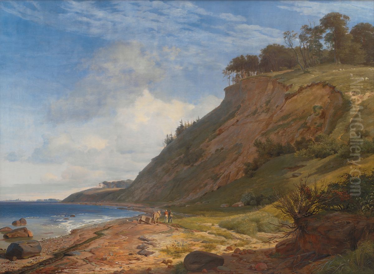 A Danish Coast. View from Kitnaes on Roskilde Fjord. Zealand Oil Painting by Johan Lundbye