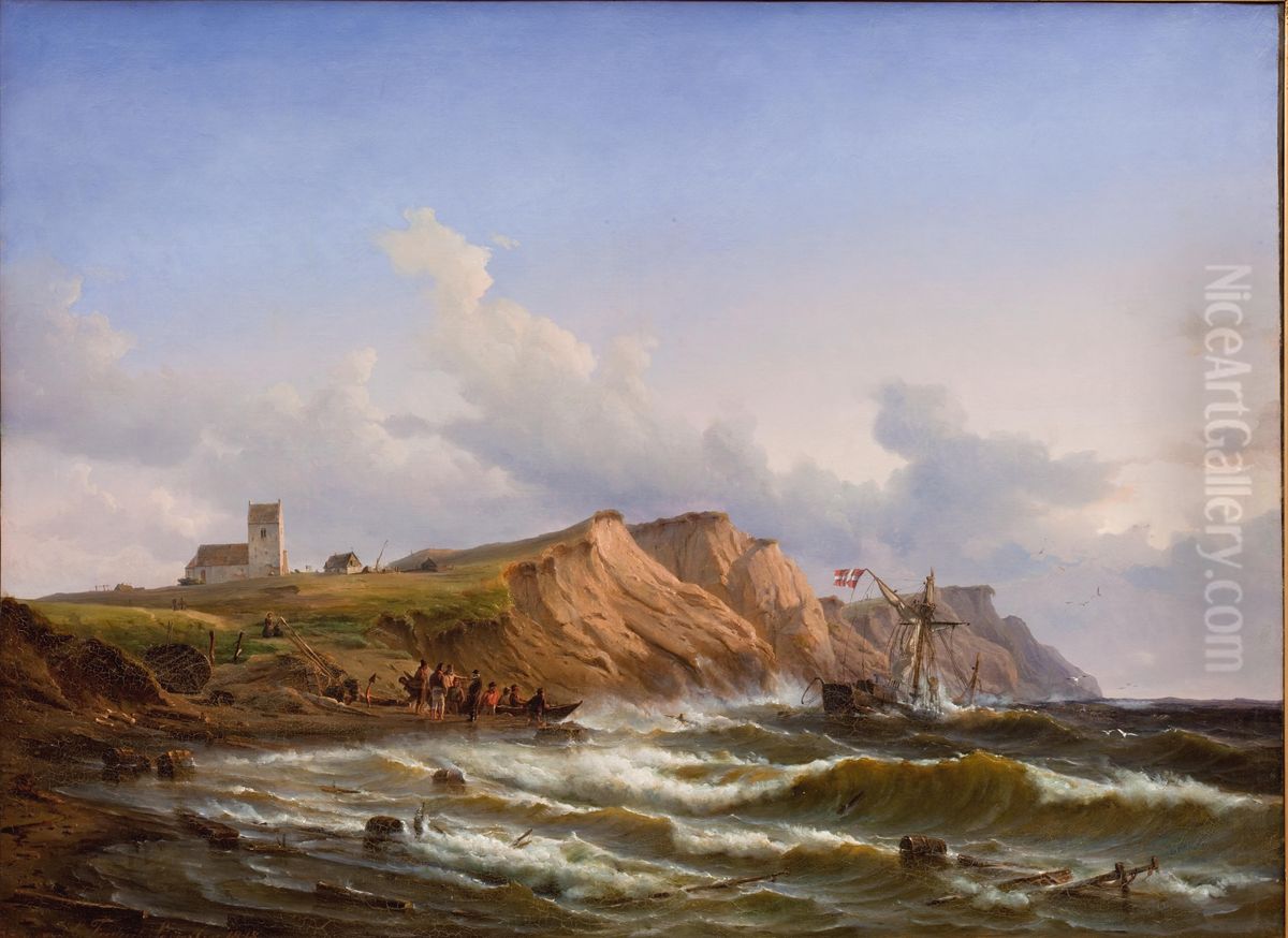 Shipwreck after a Storm off the West Coast of Jutland near Farringe Church Oil Painting by Carl Frederik Sorensen