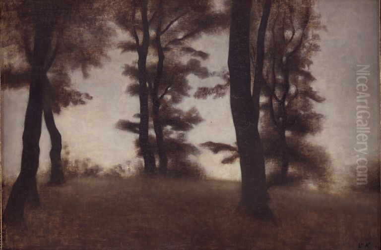 Tree Trunks. Arresodal near Frederiksvaerk, North Zealand Oil Painting by Vilhelm Hammershoi