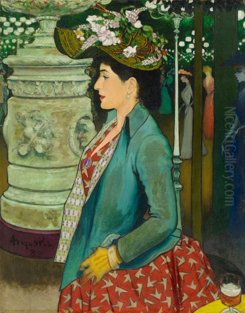 An Elegant Woman at the Elysee Montmartre (Elegante a l'Elysee Montmartre) Oil Painting by Louis Anquetin