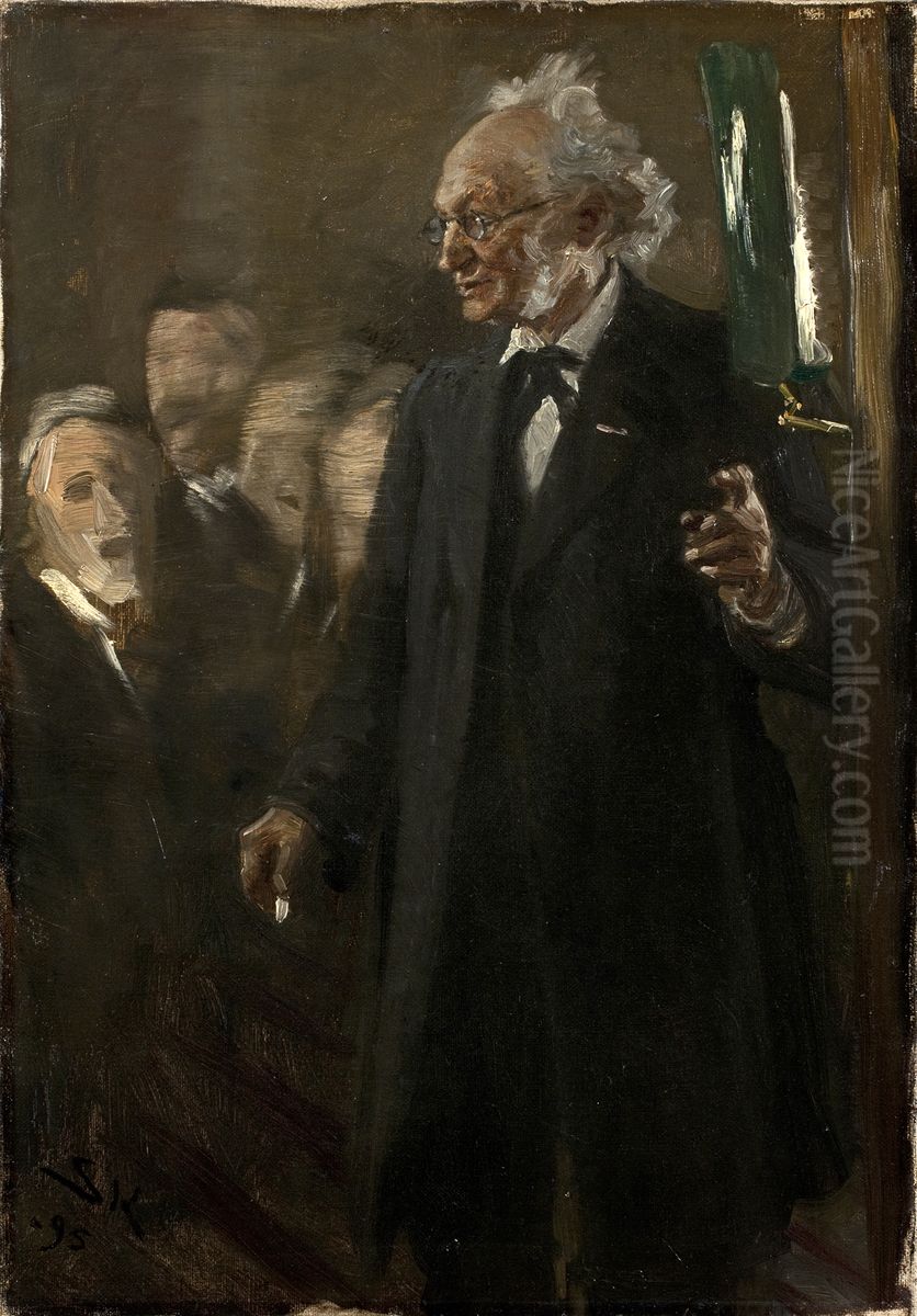 Professor i zoologi, Japetus Steenstrup holder foredrag Oil Painting by Peder Severin Kroyer