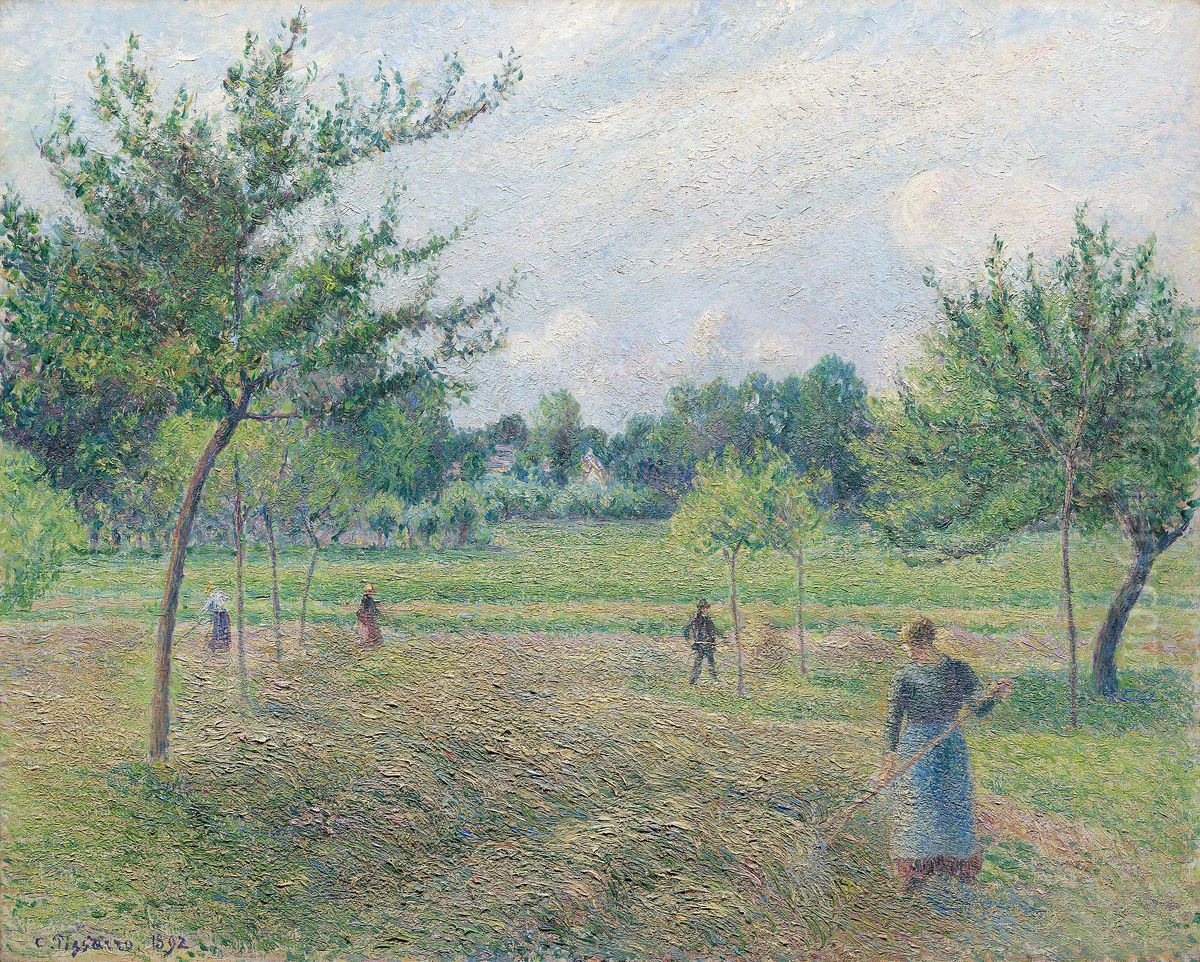 Haymaking at Eragny Oil Painting by Camille Pissarro
