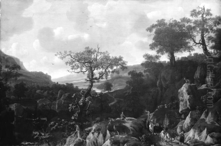 Mountain Landscape Oil Painting by Johannes Lingelbach