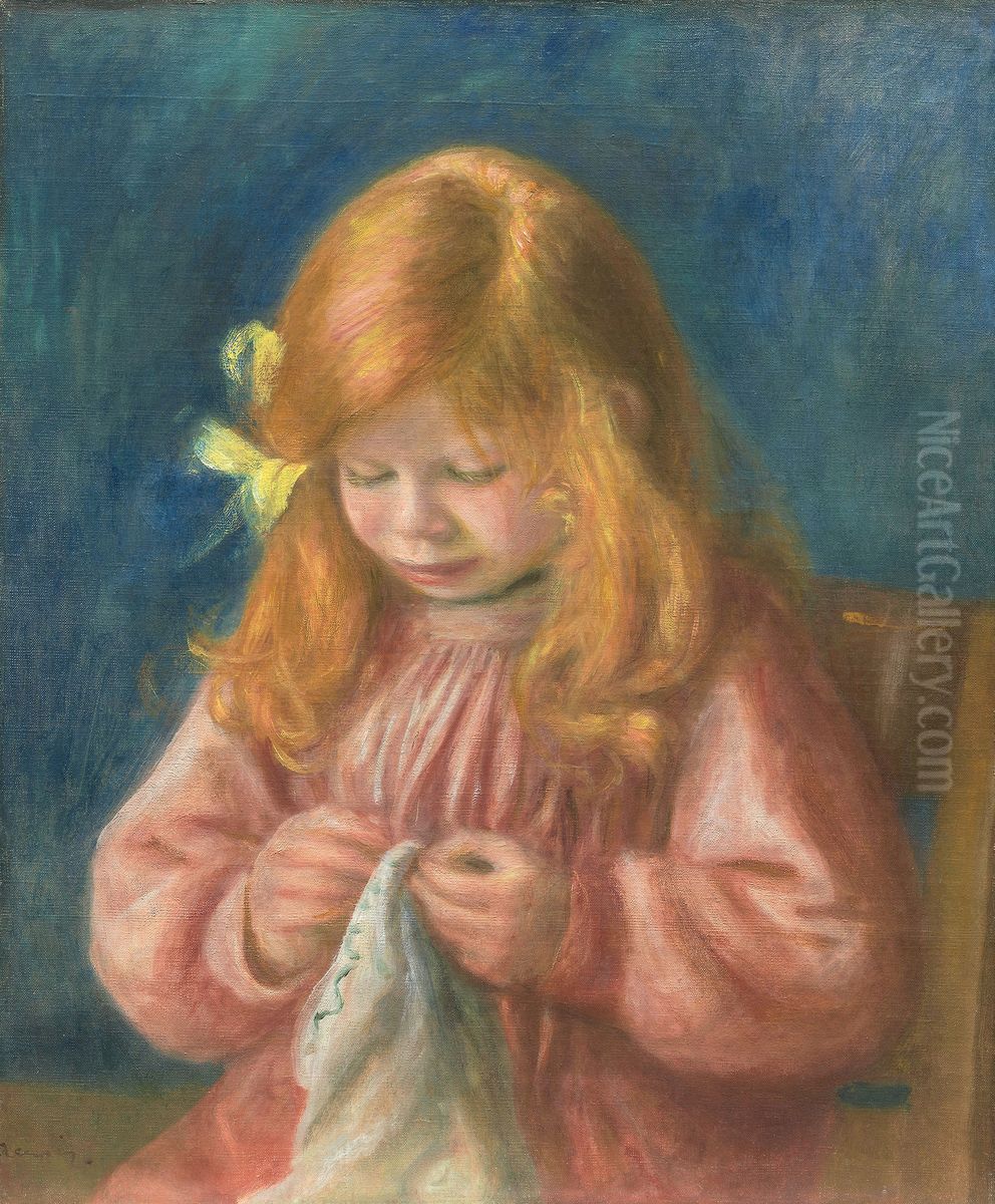 Jean Renoir Sewing Oil Painting by Pierre Auguste Renoir