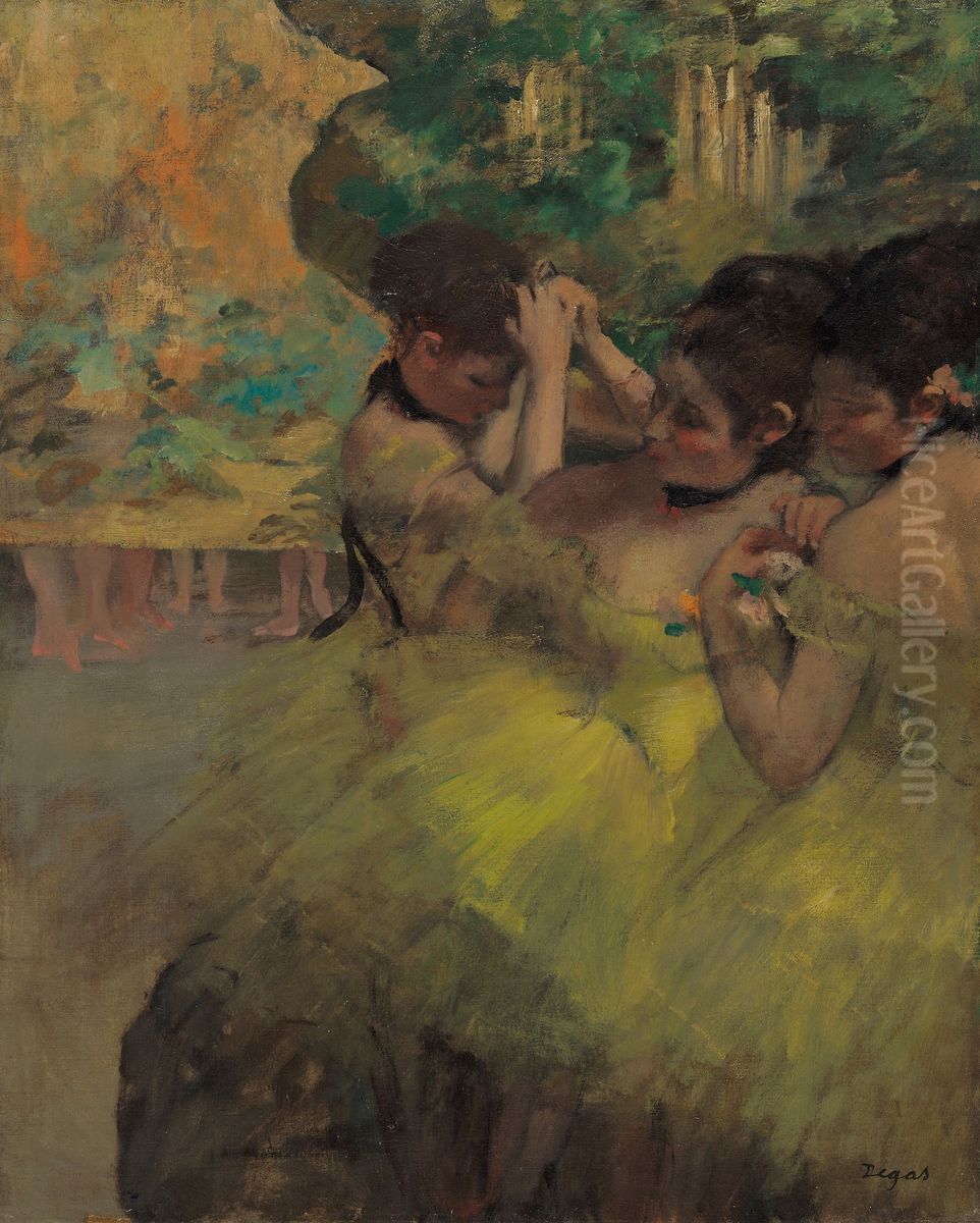 Yellow Dancers (In the Wings) Oil Painting by Edgar Degas