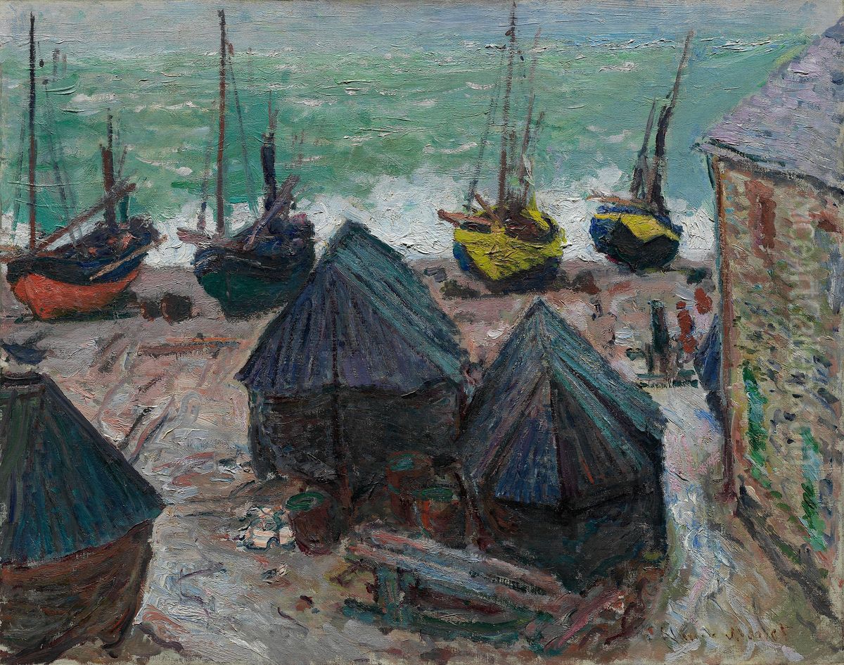 Boats on the Beach at Etretat Oil Painting by Claude Oscar Monet