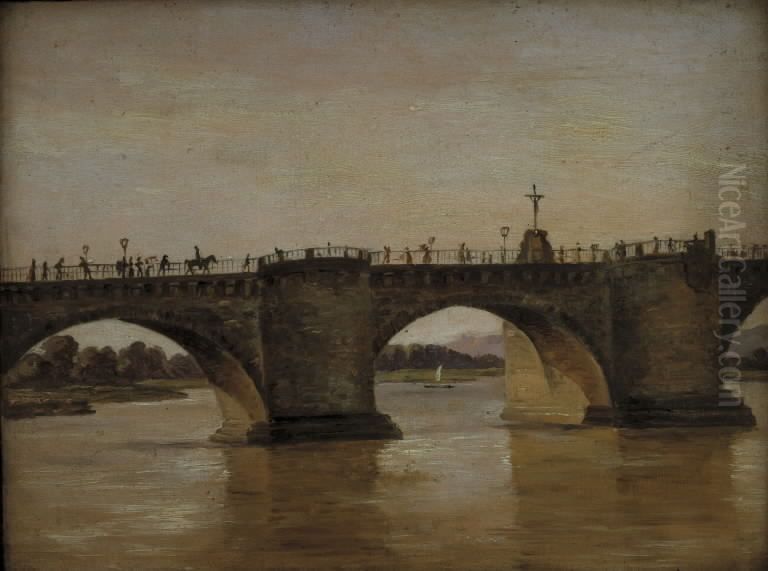 Augustusbroen i Dresden Oil Painting by Johan Wilhelm Ludwig Dahl