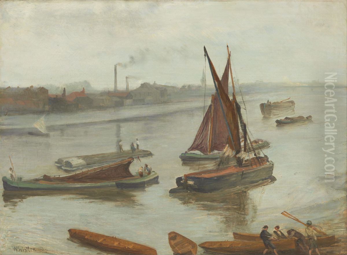 Old Battersea Reach Oil Painting by James McNeill Whistler