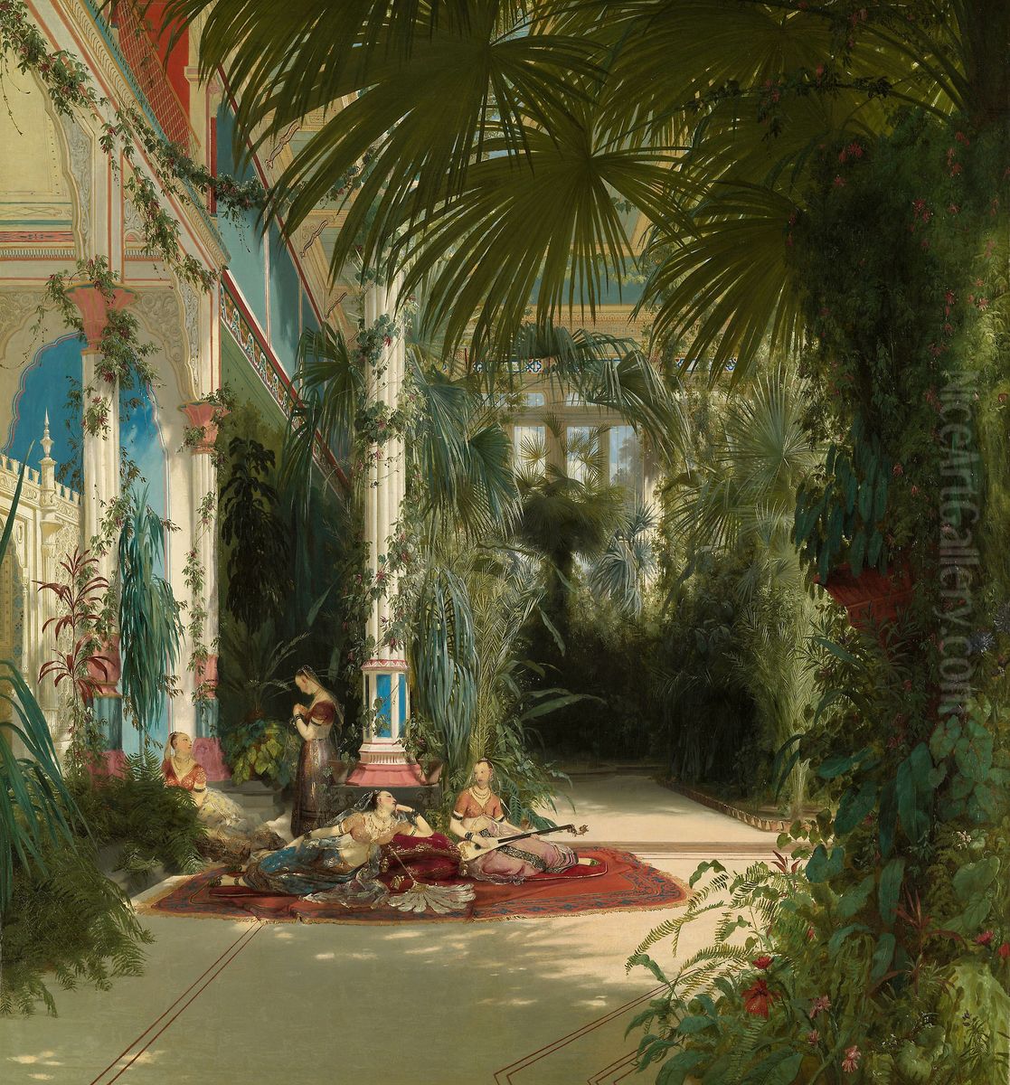 Das Innere des Palmenhauses auf der Pfaueninsel bei Potsdam Oil Painting by Carl Blechen